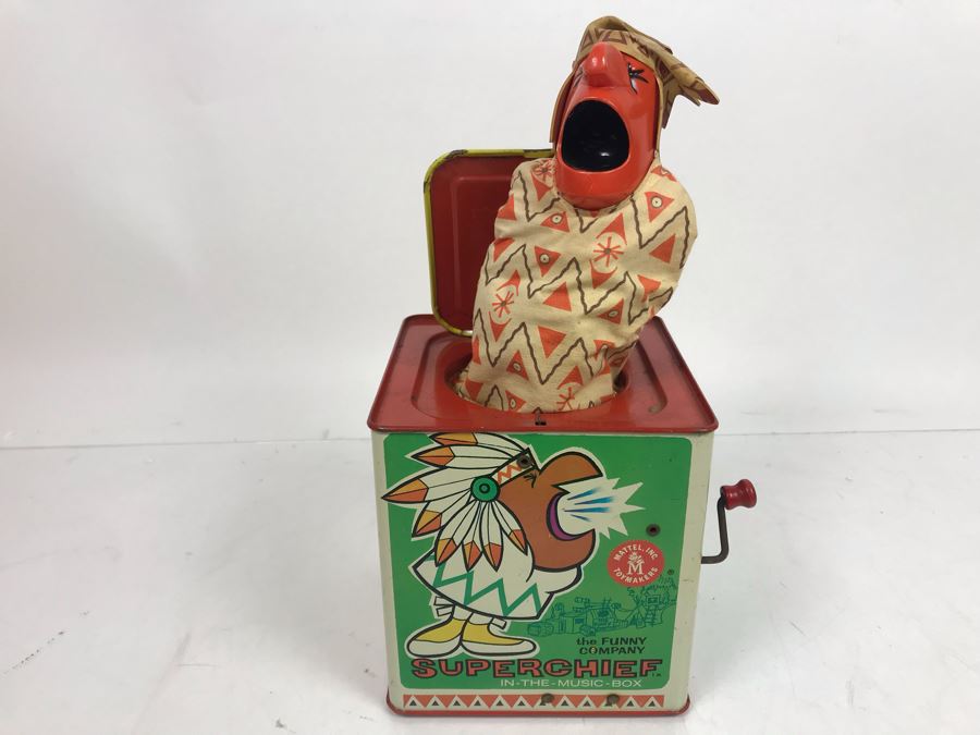 Vintage 1963 Mattel Superchief In-The-Music-Box Jack-In-The-Box Toy The Funny Company [Photo 3]