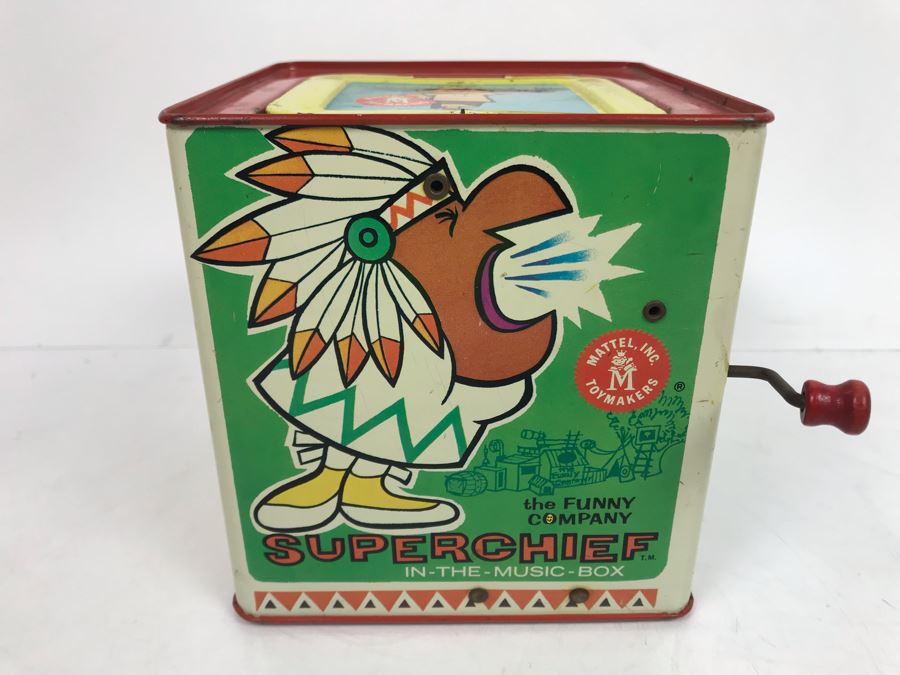 Vintage 1963 Mattel Superchief In-The-Music-Box Jack-In-The-Box Toy The Funny Company [Photo 2]