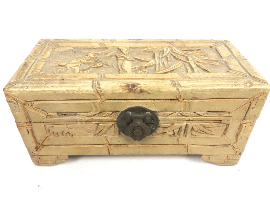 Vintage Chinese Carved Wooden Jewelry Box