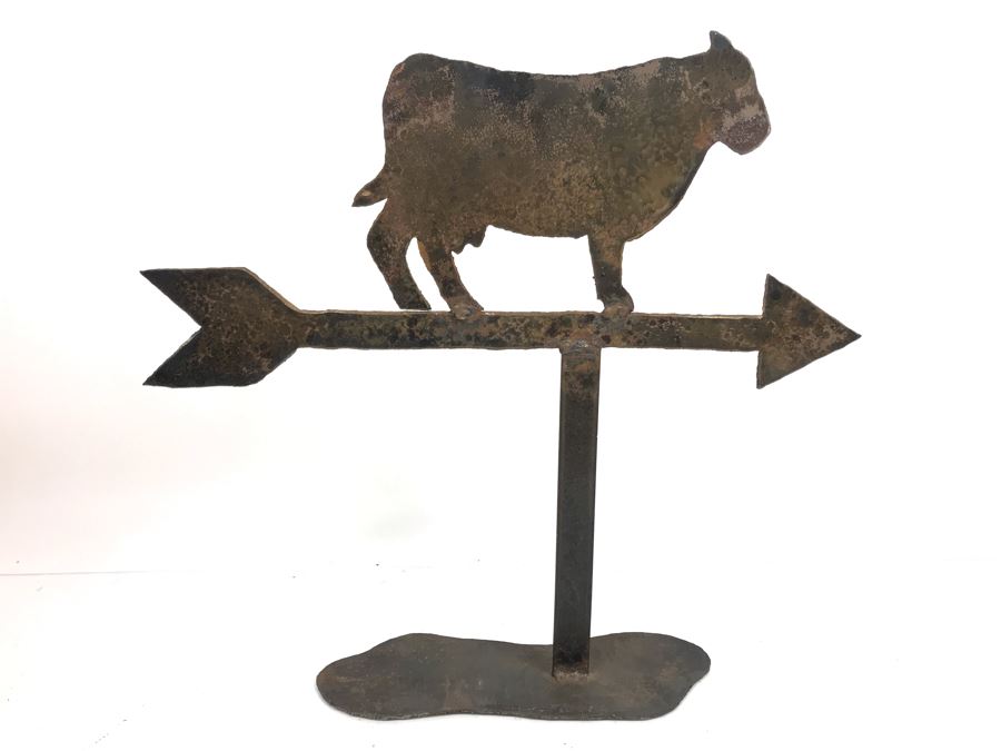 Metal Cow With Pointing Arrow Weather Vane Sculpture On Metal Base 18'W X 17'H