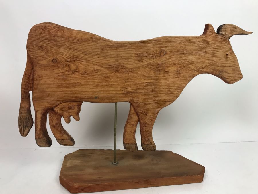 Carved Wooden Bull Sculpture With Stand 13'H X 18'W [Photo 6]