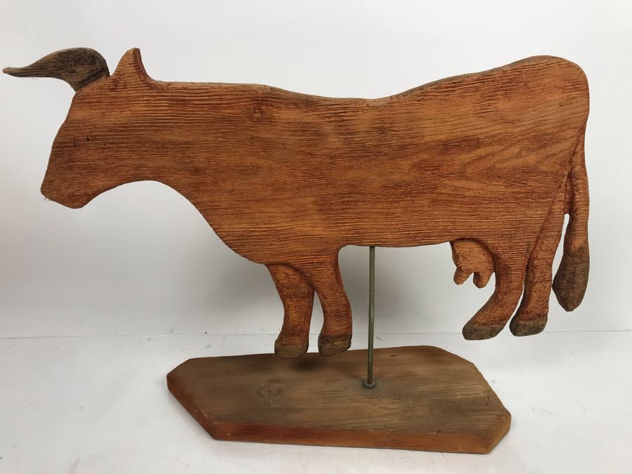 Carved Wooden Bull Sculpture With Stand 13'H X 18'W [Photo 2]