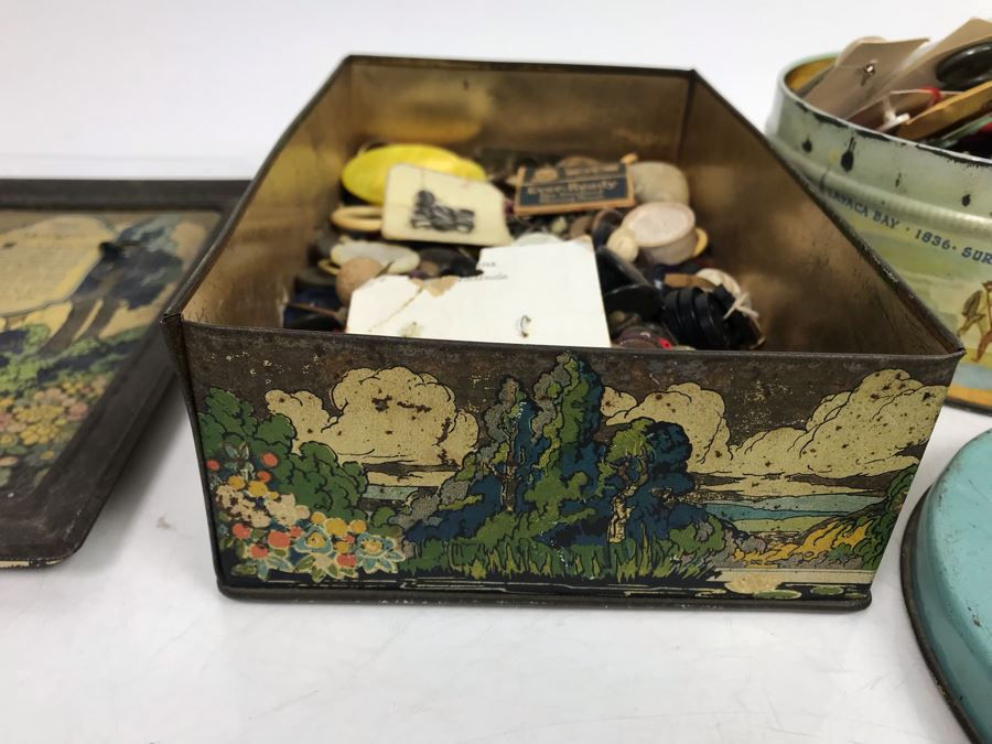 Pair Of Vintage Tins Filled With Vintage Sewing Supplies [Photo 15]