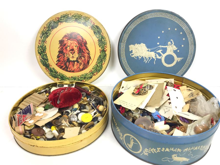 Pair Of Vintage Tins Filled With Vintage Sewing Supplies [Photo 2]