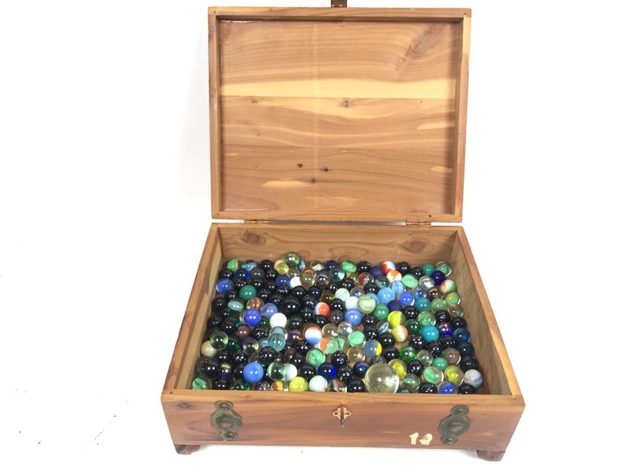 Cedar Box Filled With Old Glass Marbles [Photo 1]