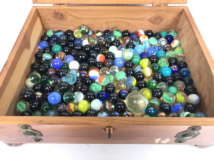 Cedar Box Filled With Old Glass Marbles [Photo 3]
