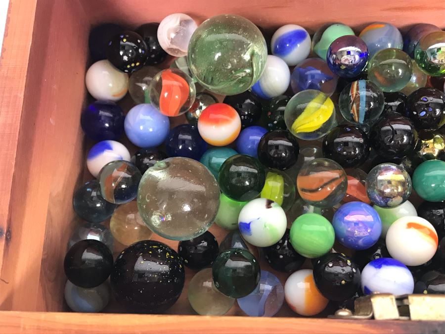 Miniature Lane Cedar Chest Box Filled With Vintage Glass Marbles [Photo 3]