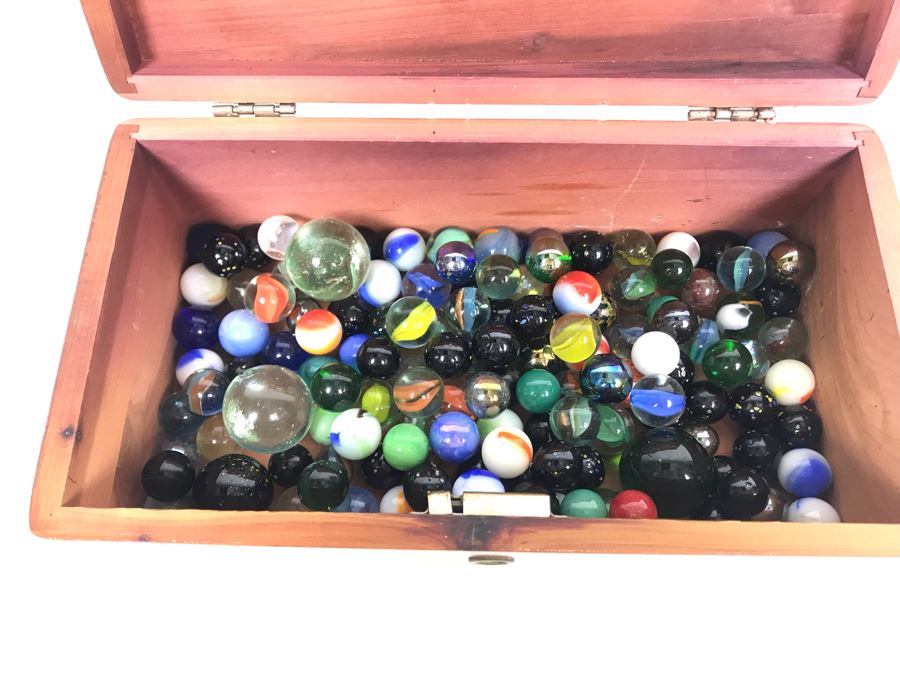 Miniature Lane Cedar Chest Box Filled With Vintage Glass Marbles [Photo 2]