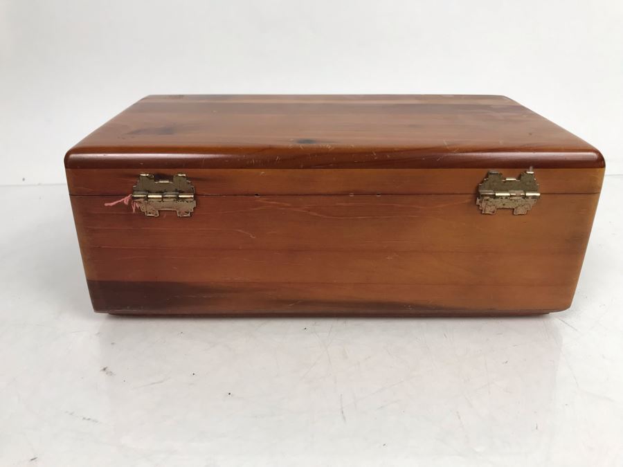 Miniature Lane Cedar Chest Box Filled With Vintage Glass Marbles