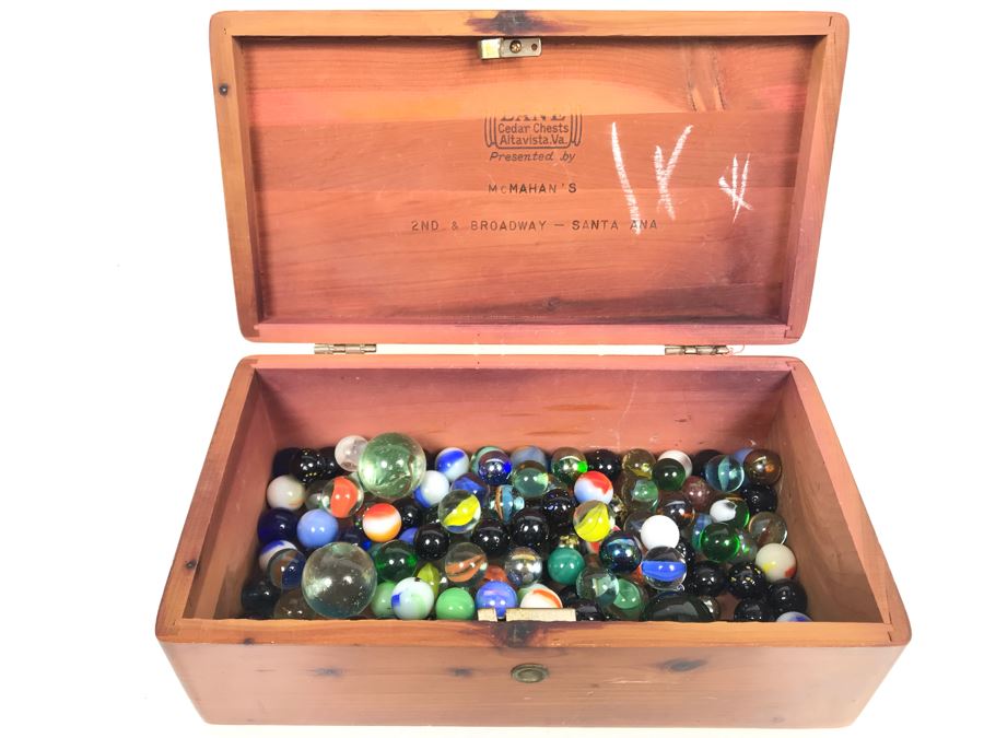 Miniature Lane Cedar Chest Box Filled With Vintage Glass Marbles [Photo 1]