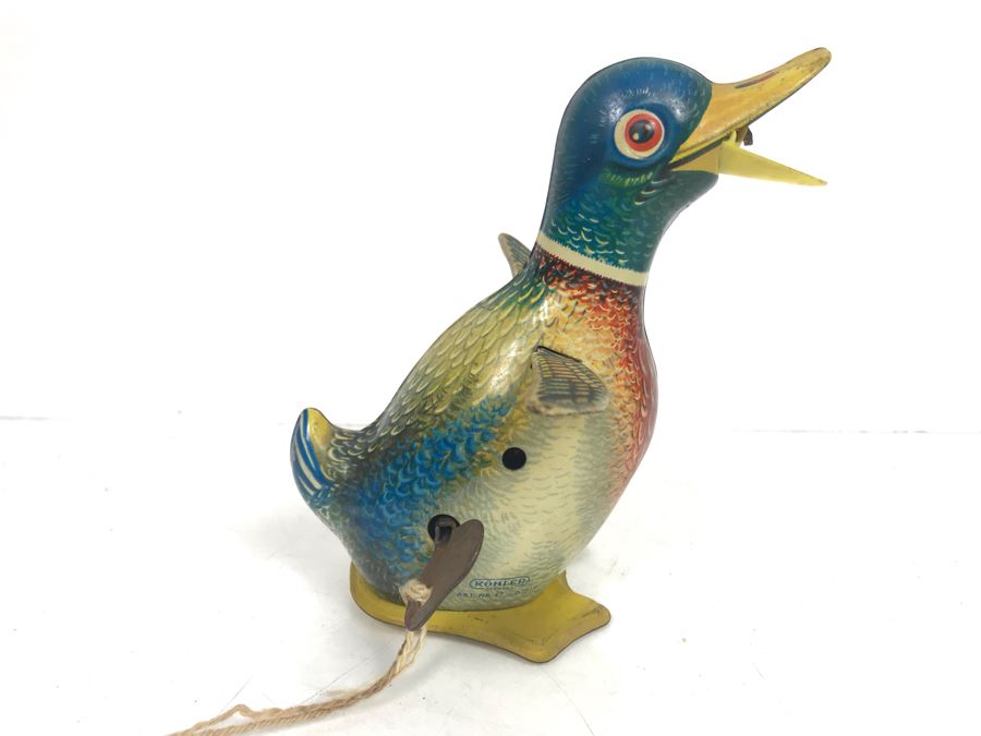 Vintage Metal Tin Litho Mechanical Wind Up Duck Toy Kohler Germany Gigi Art. Nr. 47 Working