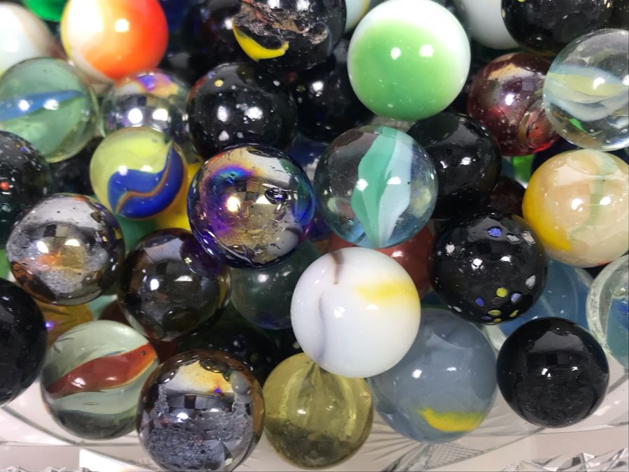 Cut Crystal Bowl Filled With Vintage Glass Marbles [Photo 4]