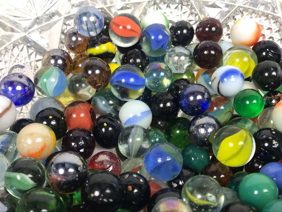 Cut Crystal Bowl Filled With Vintage Glass Marbles [Photo 12]