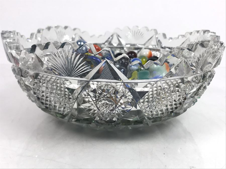 Cut Crystal Bowl Filled With Vintage Glass Marbles [Photo 14]