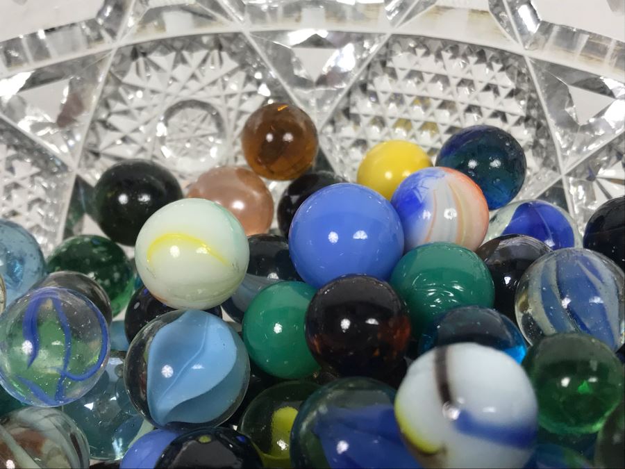 Cut Crystal Bowl Filled With Vintage Glass Marbles [Photo 7]