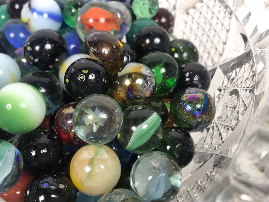 Cut Crystal Bowl Filled With Vintage Glass Marbles [Photo 5]