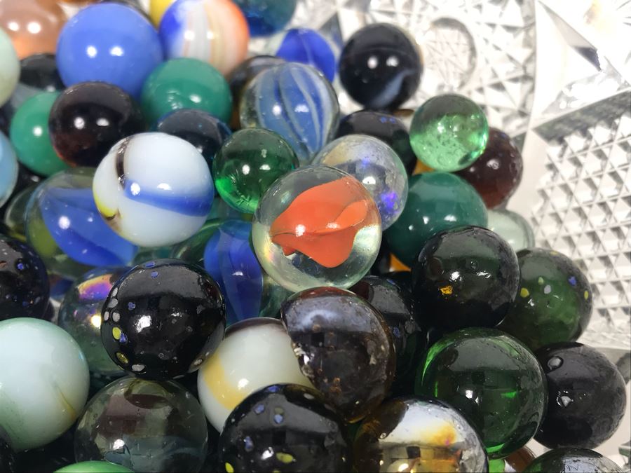 Cut Crystal Bowl Filled With Vintage Glass Marbles [Photo 6]