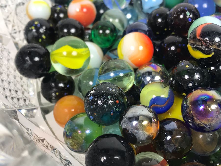 Cut Crystal Bowl Filled With Vintage Glass Marbles [Photo 3]