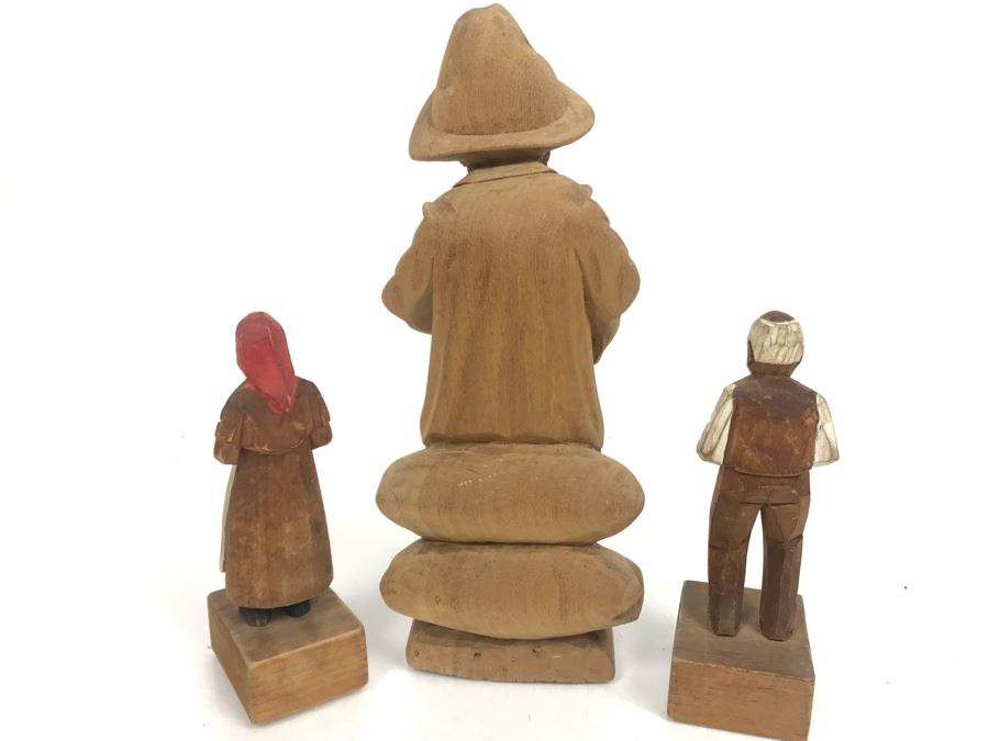 Set Of (3) Vintage Carved Wooden Figures - Middle Figure Is 7.5'H [Photo 8]