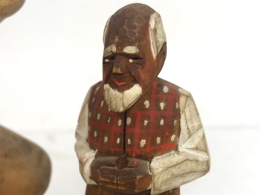 Set Of (3) Vintage Carved Wooden Figures - Middle Figure Is 7.5'H [Photo 3]