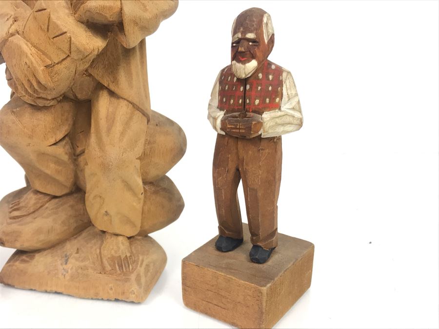 Set Of (3) Vintage Carved Wooden Figures - Middle Figure Is 7.5'H [Photo 2]