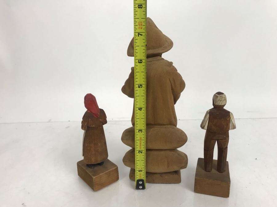 Set Of (3) Vintage Carved Wooden Figures - Middle Figure Is 7.5'H [Photo 9]