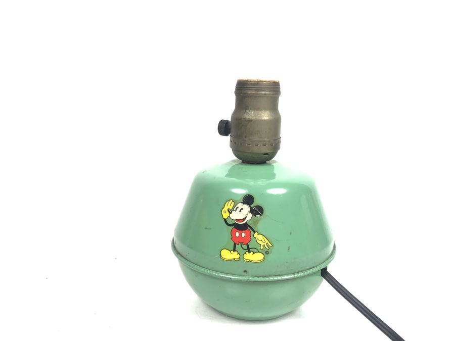 Vintage 1935 Soreng-Manegold Mickey Mouse Green Metal Table Lamp Without Shade