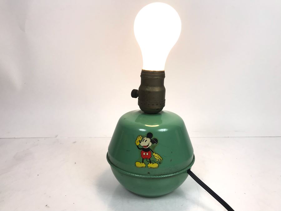 Vintage 1935 Soreng-Manegold Mickey Mouse Green Metal Table Lamp Without Shade [Photo 3]