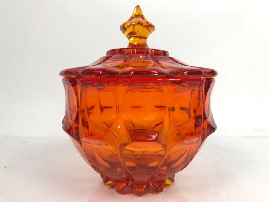 Mid-Century Reddish Orange Candy Dish Bowl With Lid [Photo 3]