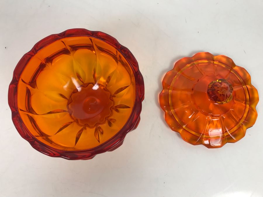 Mid-Century Reddish Orange Candy Dish Bowl With Lid [Photo 4]