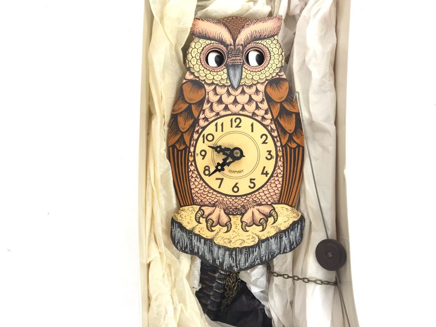 Vintage Germany Moving Eye Owl Cuckoo Clock Untested
