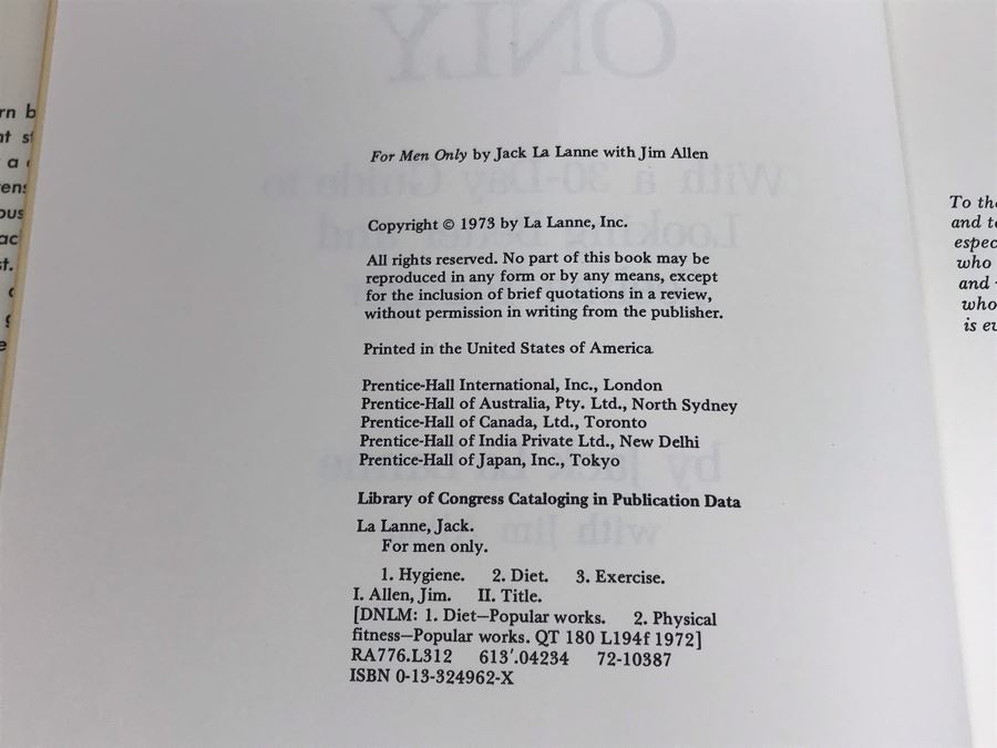 Signed 1973 Hardcover Book For Men Only By Jack La Lanne [Photo 5]