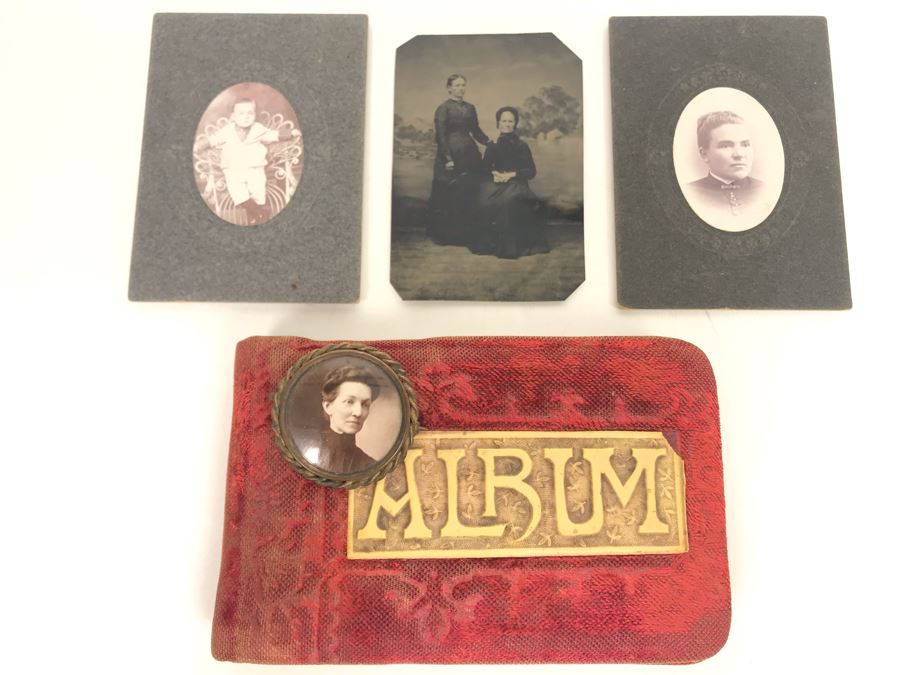 Antique 1800's Signature Album With Personalized Signatures Plus Antique Brooch Pin And Photographs Including Old Metal Photo [Photo 2]
