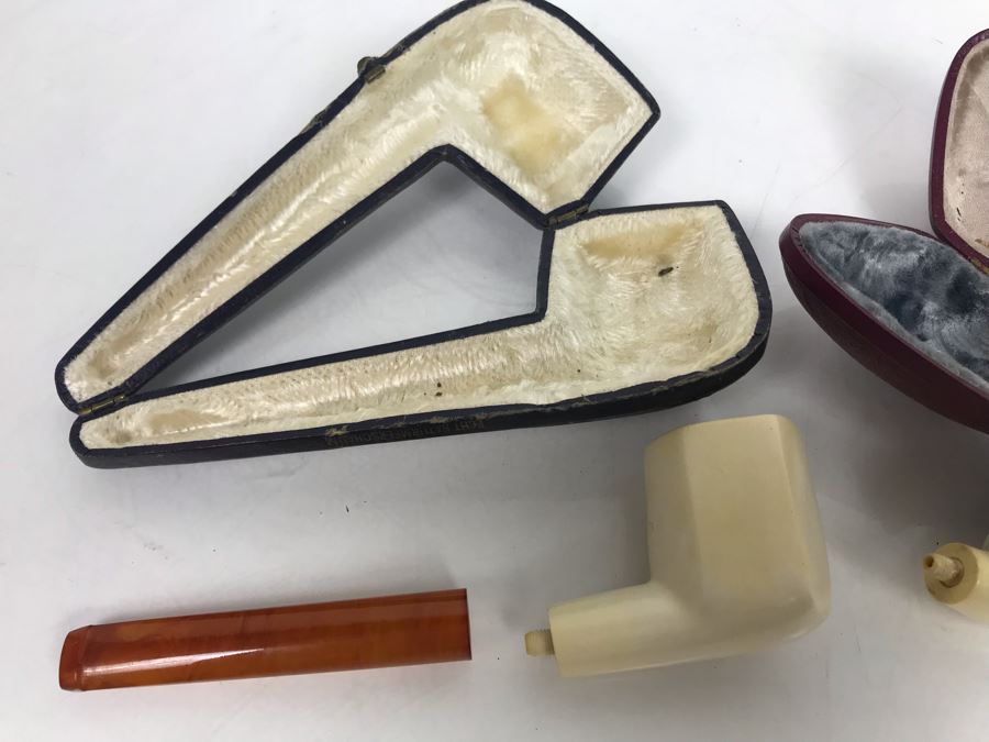 Pair Of Bernstein Meerschaum Smoking Pipes Accessories With Cases Including Carved Horse Head Pipe (Stem Is Loose In Pipe On Left) [Photo 9]