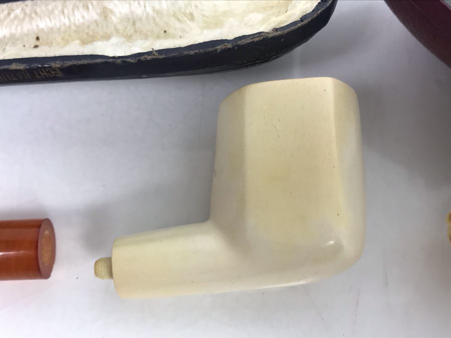 Pair Of Bernstein Meerschaum Smoking Pipes Accessories With Cases Including Carved Horse Head Pipe (Stem Is Loose In Pipe On Left) [Photo 10]