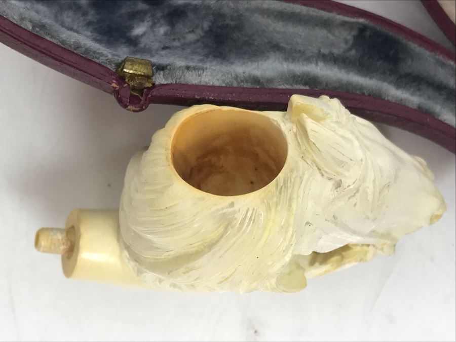 Pair Of Bernstein Meerschaum Smoking Pipes Accessories With Cases Including Carved Horse Head Pipe (Stem Is Loose In Pipe On Left) [Photo 8]