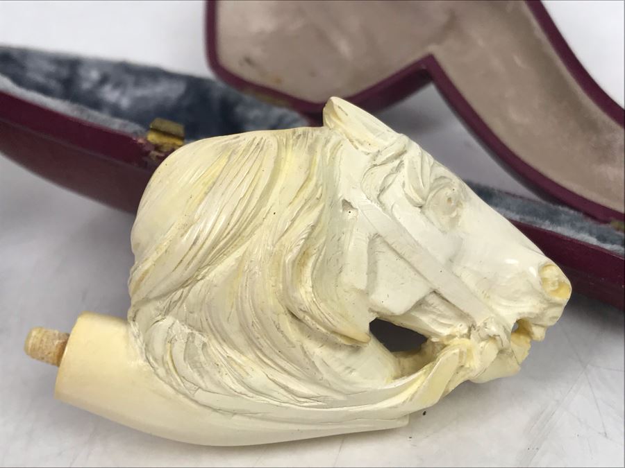 Pair Of Bernstein Meerschaum Smoking Pipes Accessories With Cases Including Carved Horse Head Pipe (Stem Is Loose In Pipe On Left) [Photo 7]