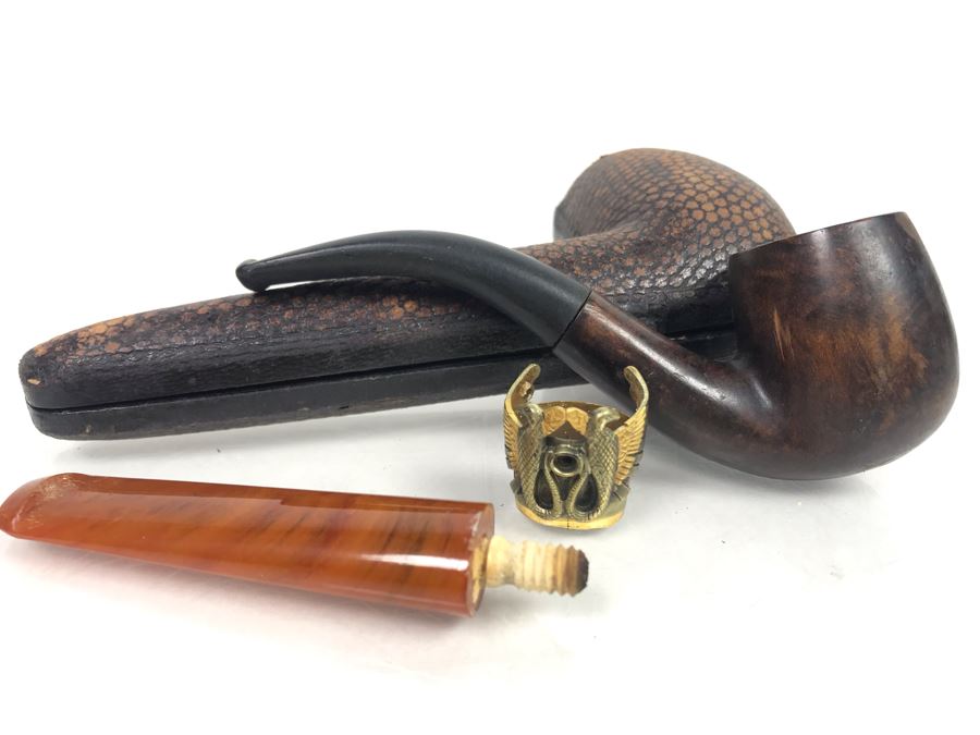 Real Briar Honey Cured Smoking Pipe And Pipe Parts Including 12K Gold Plate Piece With Pipe Case [Photo 4]