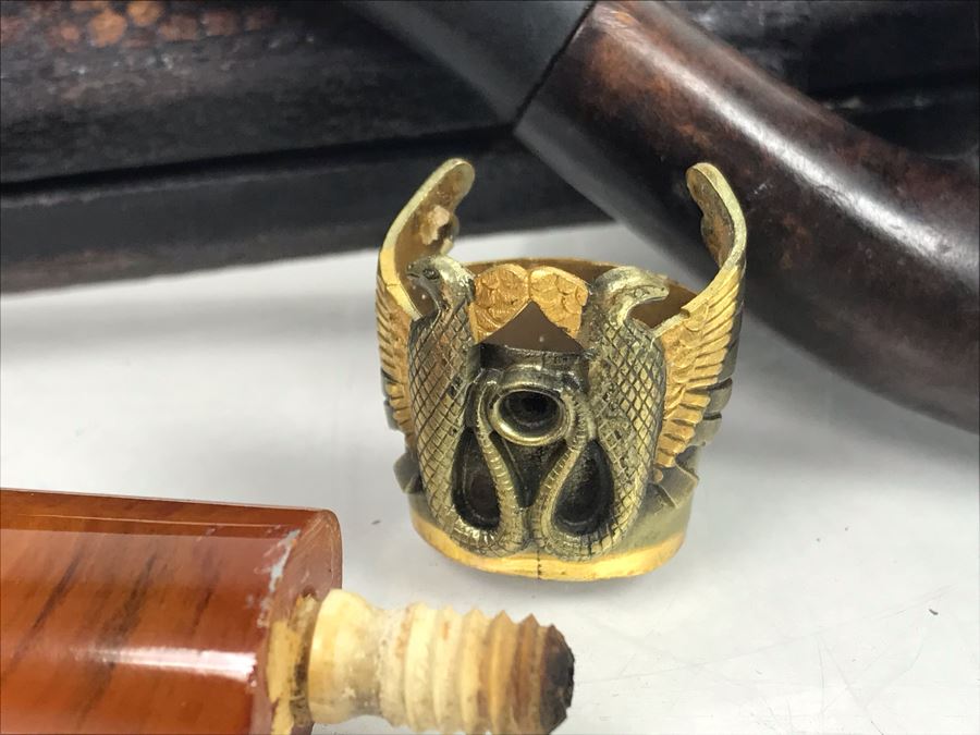 Real Briar Honey Cured Smoking Pipe And Pipe Parts Including 12K Gold Plate Piece With Pipe Case [Photo 5]