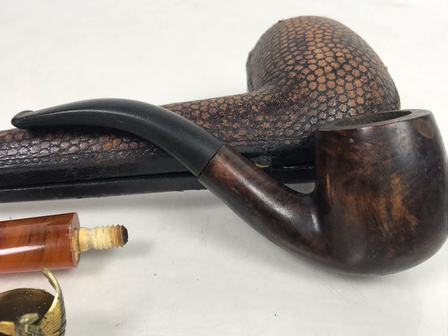 Real Briar Honey Cured Smoking Pipe And Pipe Parts Including 12K Gold Plate Piece With Pipe Case [Photo 7]