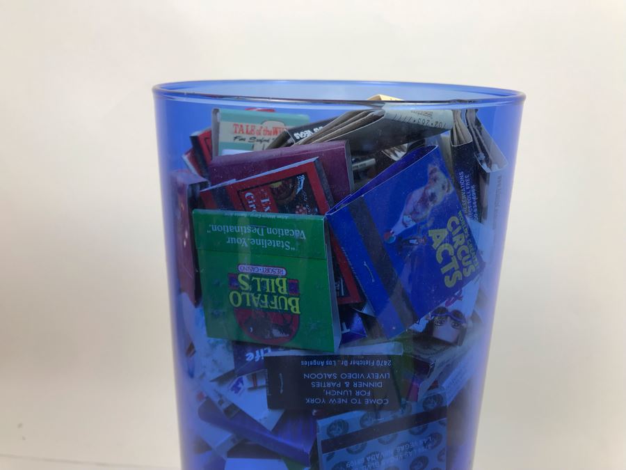 Scheurich West Germany Cermaic Pot And Blue Glass Vase Filled With Las Vegas Matches Vegas Matchbook Collection [Photo 17]