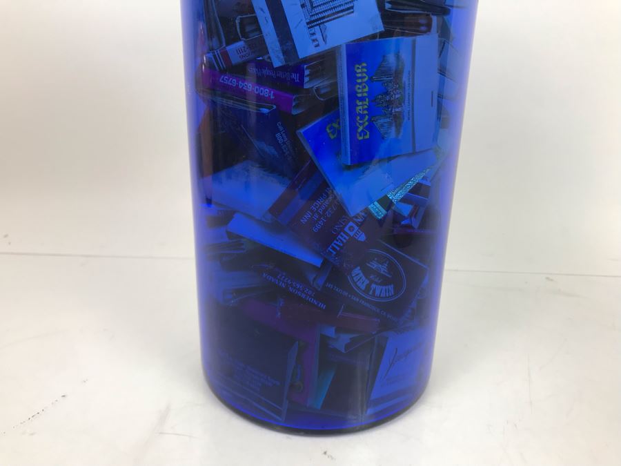 Scheurich West Germany Cermaic Pot And Blue Glass Vase Filled With Las Vegas Matches Vegas Matchbook Collection [Photo 21]