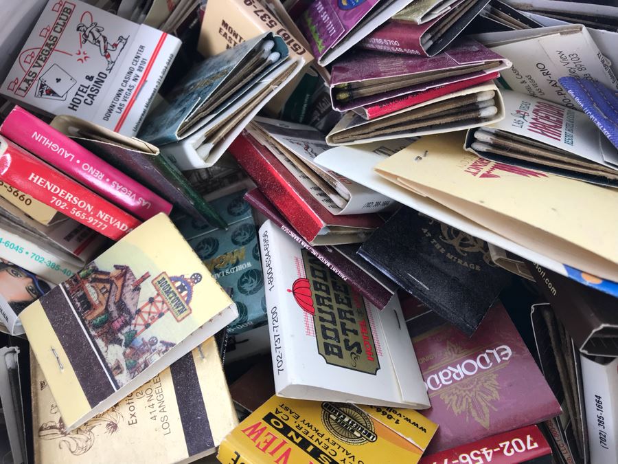 Scheurich West Germany Cermaic Pot And Blue Glass Vase Filled With Las Vegas Matches Vegas Matchbook Collection [Photo 5]