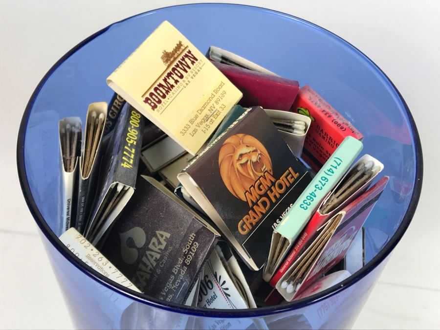 Scheurich West Germany Cermaic Pot And Blue Glass Vase Filled With Las Vegas Matches Vegas Matchbook Collection [Photo 11]