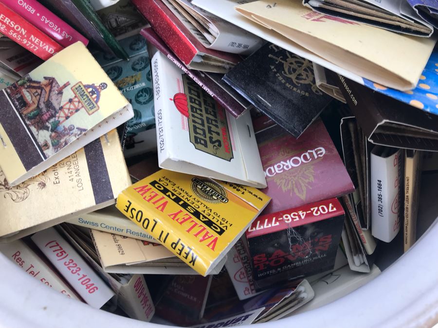 Scheurich West Germany Cermaic Pot And Blue Glass Vase Filled With Las Vegas Matches Vegas Matchbook Collection [Photo 6]