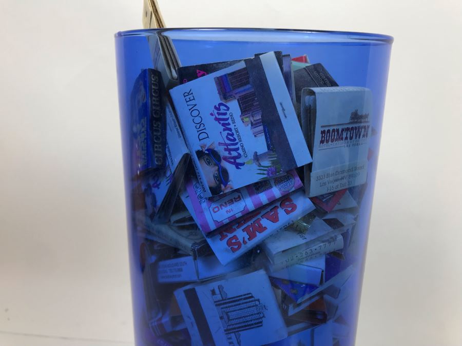 Scheurich West Germany Cermaic Pot And Blue Glass Vase Filled With Las Vegas Matches Vegas Matchbook Collection [Photo 20]