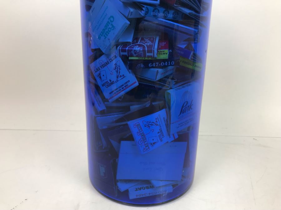 Scheurich West Germany Cermaic Pot And Blue Glass Vase Filled With Las Vegas Matches Vegas Matchbook Collection [Photo 16]