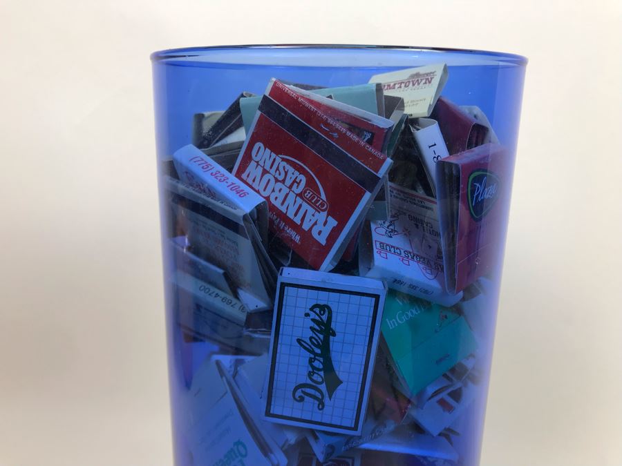 Scheurich West Germany Cermaic Pot And Blue Glass Vase Filled With Las Vegas Matches Vegas Matchbook Collection [Photo 15]