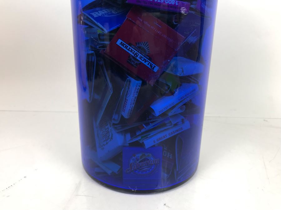 Scheurich West Germany Cermaic Pot And Blue Glass Vase Filled With Las Vegas Matches Vegas Matchbook Collection [Photo 19]