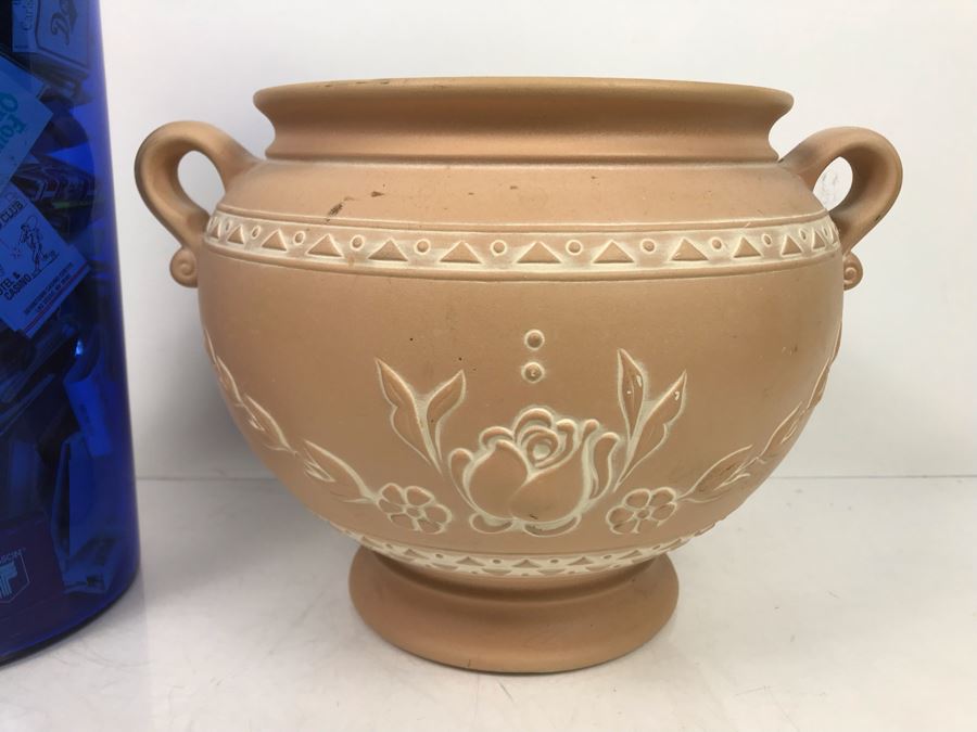 Scheurich West Germany Cermaic Pot And Blue Glass Vase Filled With Las Vegas Matches Vegas Matchbook Collection [Photo 7]